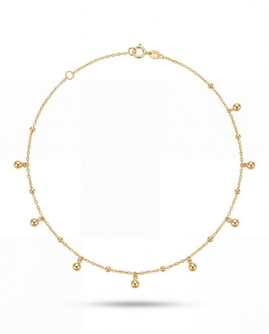 14K Yellow Gold Dangle Beads Anklet