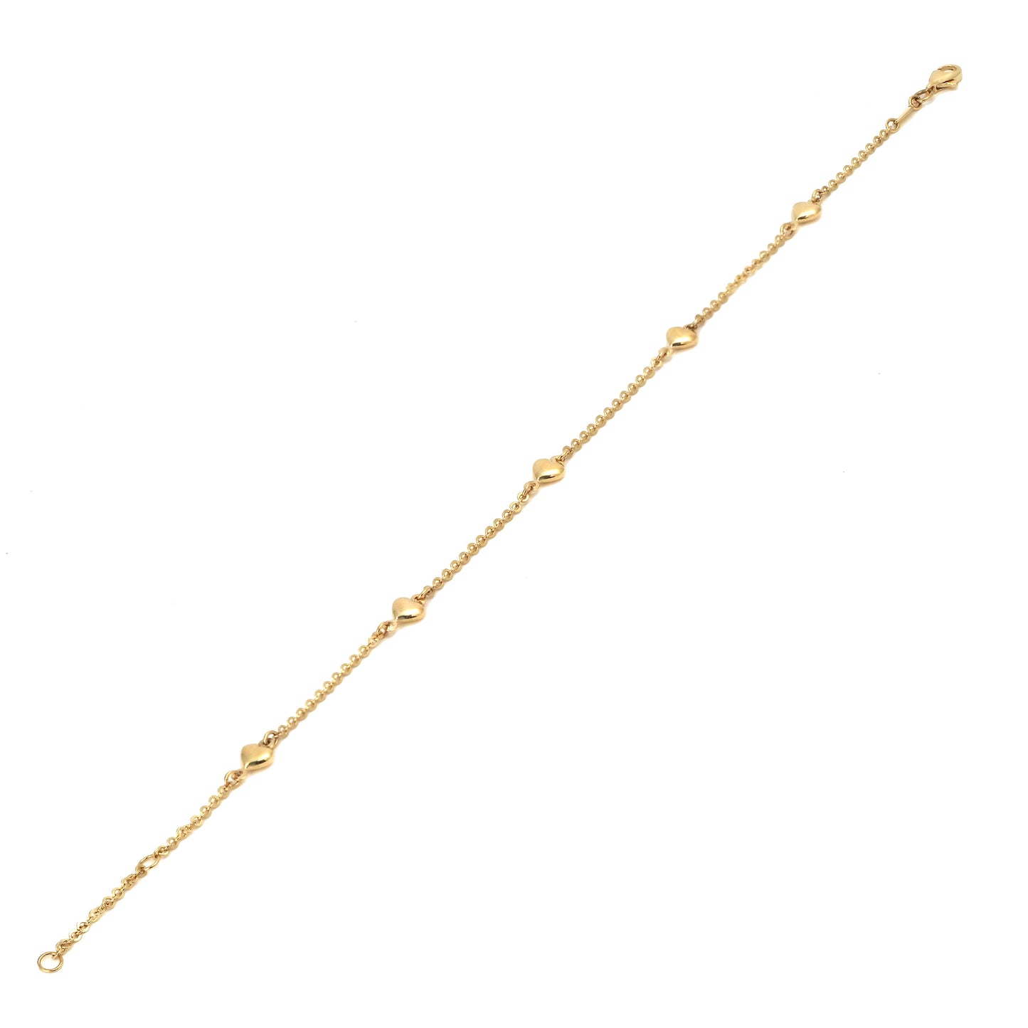 14K Yellow Gold Puffy Heart Station Anklet