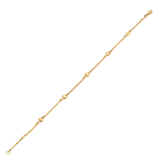 14K Yellow Gold Puffy Heart Station Anklet