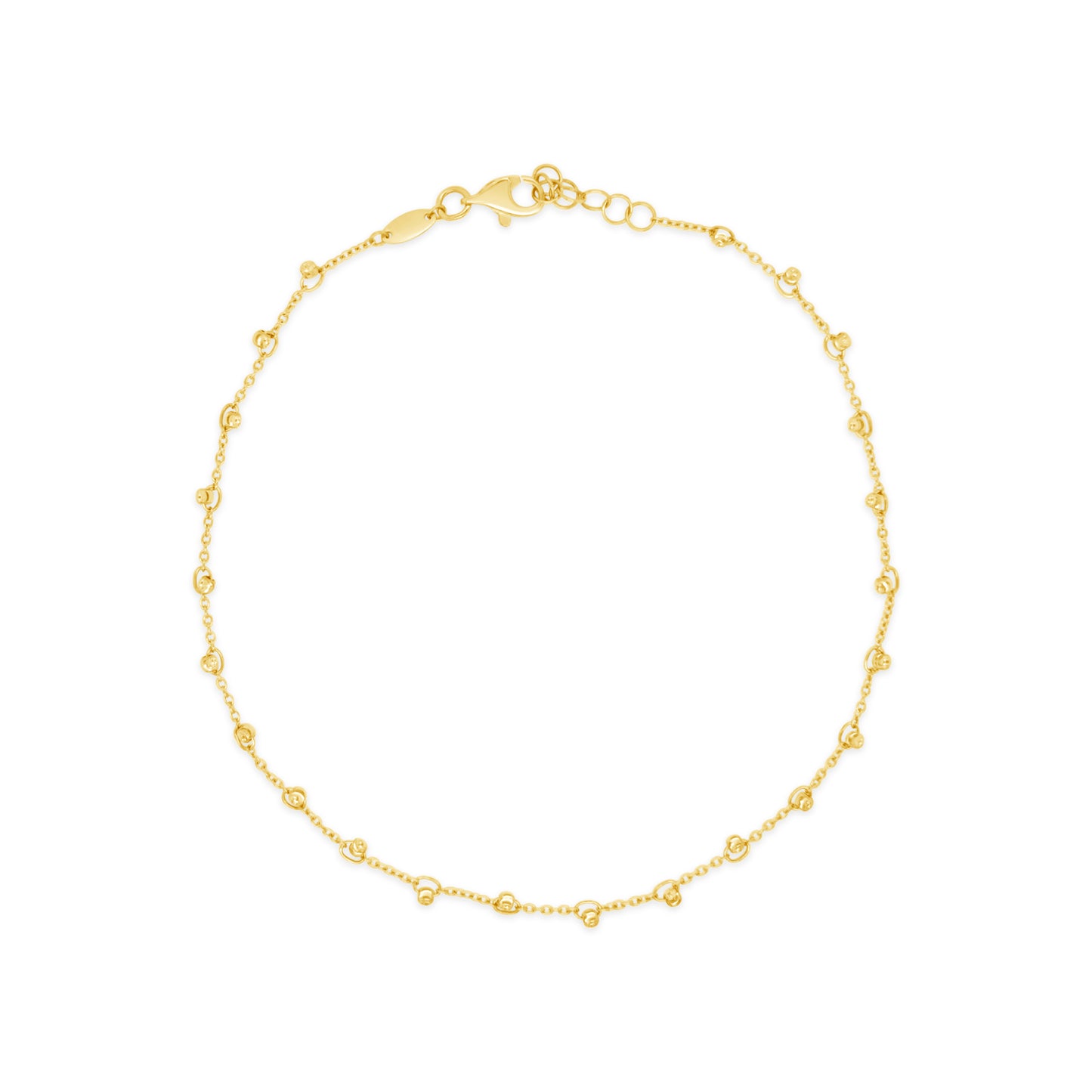 14K Yellow Gold Dainty Diamond Balls Chain Anklet