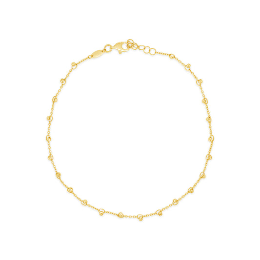 14K Yellow Gold Dainty Diamond Balls Chain Anklet