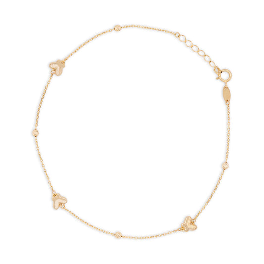 14K Yellow Gold Butterfly & Bead Station Anklet