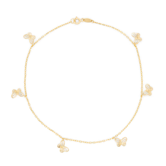 14K Yellow Gold Openwork Butterfly Station Anklet