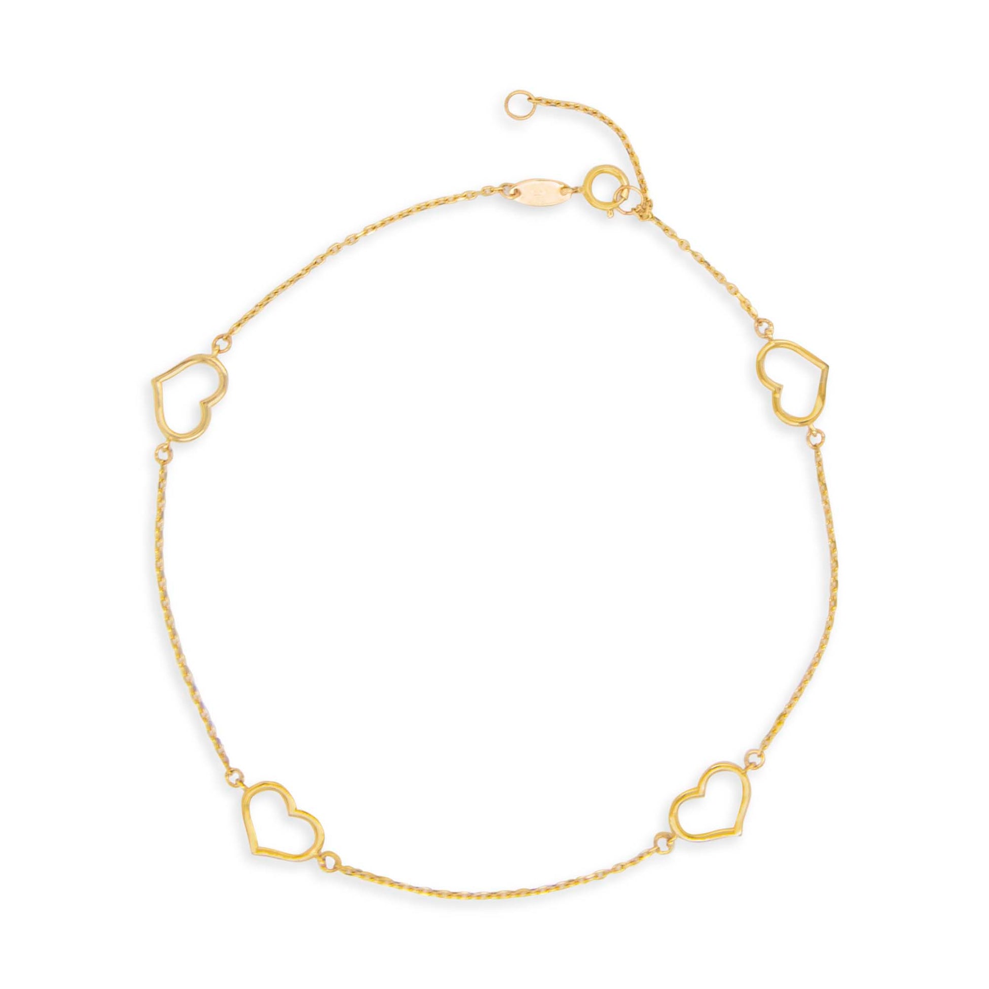 14K Yellow Gold Wide Open Heart Station Anklet