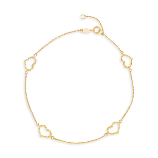 14K Yellow Gold Wide Open Heart Station Anklet