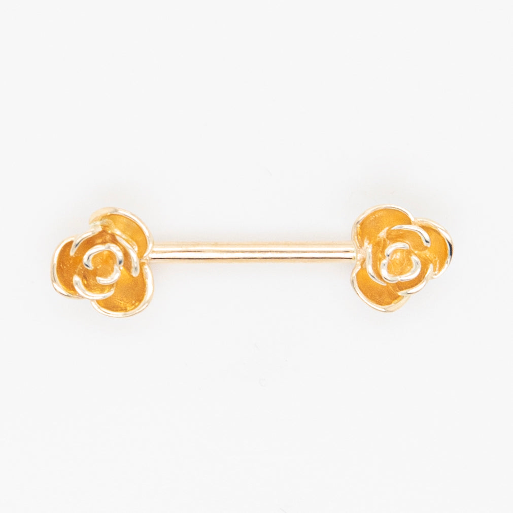 14K Yellow Gold Rose Barbell Nipple Piercing
