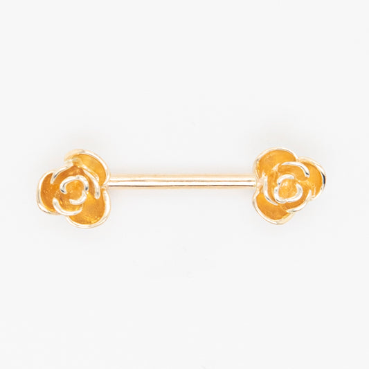 14K Yellow Gold Rose Barbell Nipple Piercing