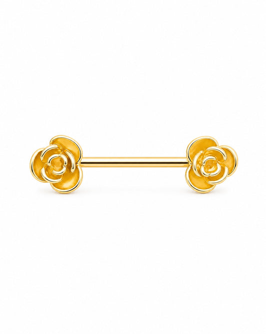 14K Yellow Gold Rose Barbell Nipple Piercing