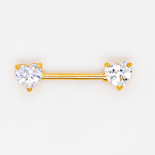 14K Yellow Gold Heart CZ Barbell Nipple Piercing