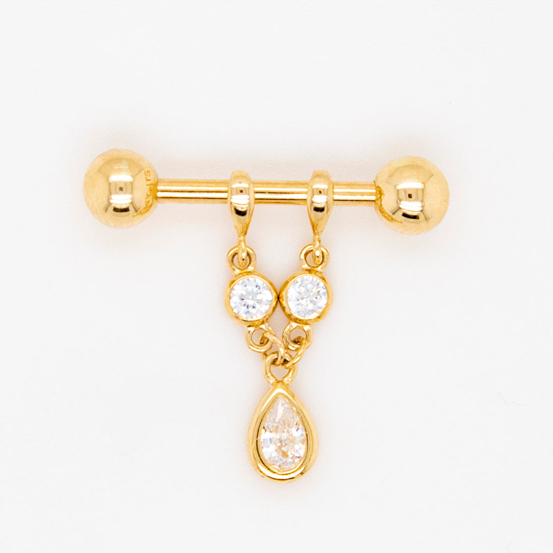 14K Yellow Gold Teardrop Dangle Barbell Nipple Piercing