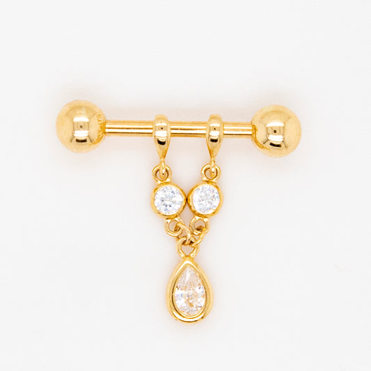 14K Yellow Gold Teardrop Dangle Barbell Nipple Piercing