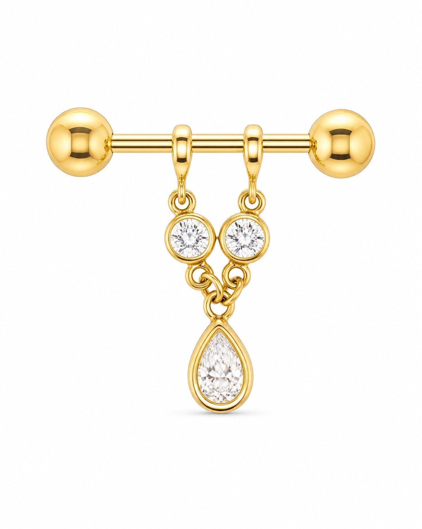 14K Yellow Gold Teardrop Dangle Barbell Nipple Piercing