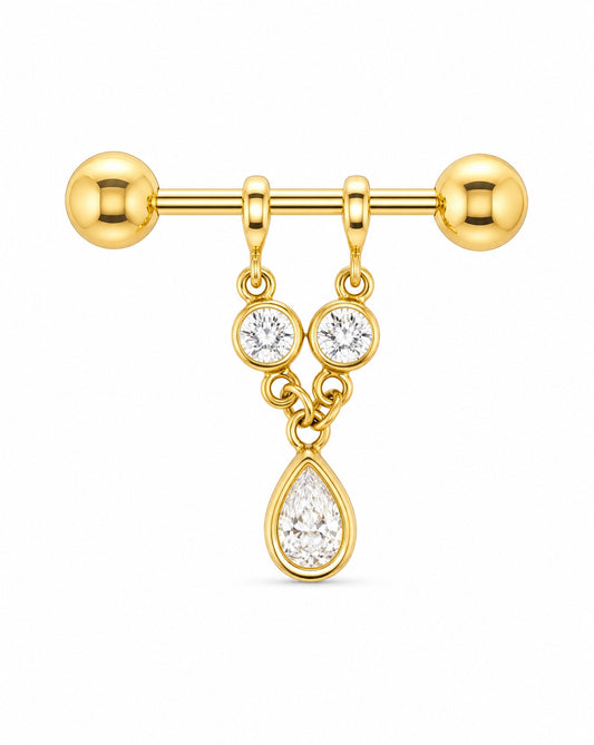 14K Yellow Gold Teardrop Dangle Barbell Nipple Piercing