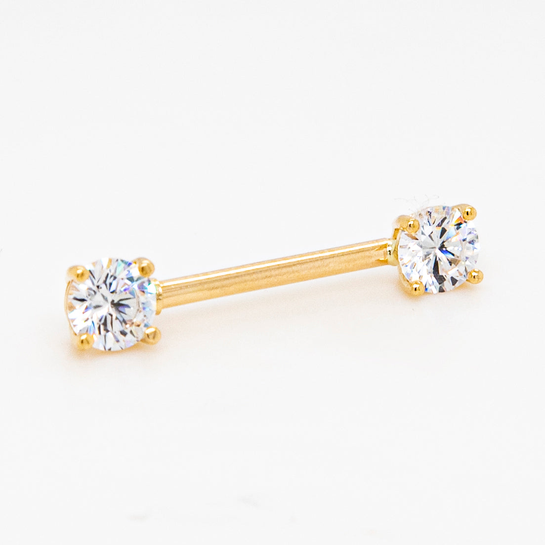 14K Yellow Gold CZ Barbell Nipple Piercing