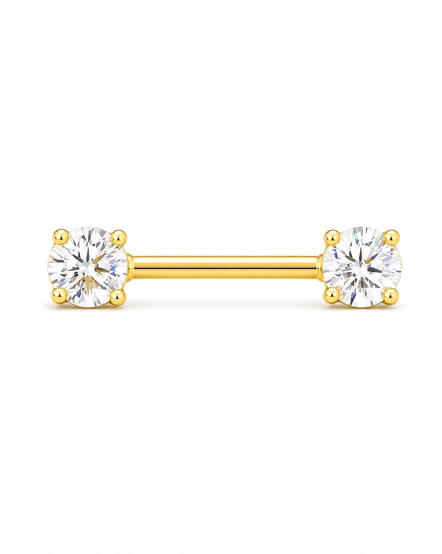 14K Yellow Gold CZ Barbell Nipple Piercing
