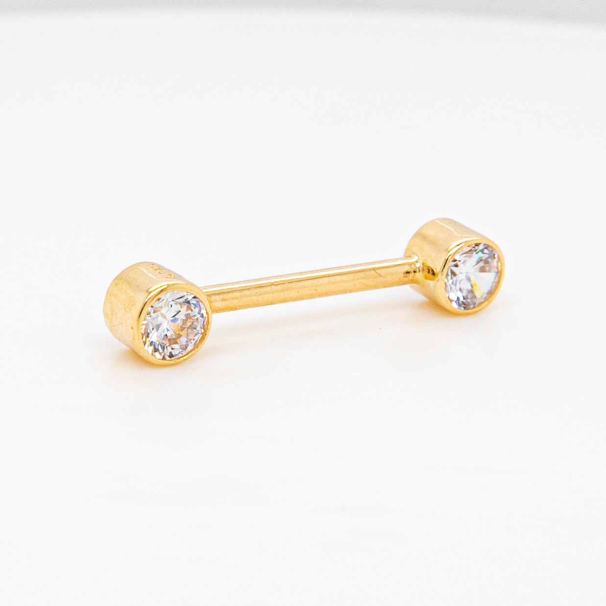 14K Yellow Gold CZ Barbell Nipple Piercing