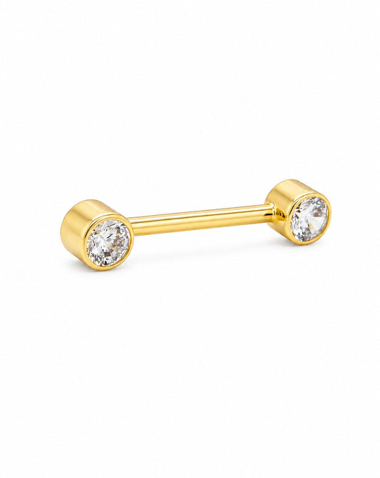 14K Yellow Gold CZ Barbell Nipple Piercing