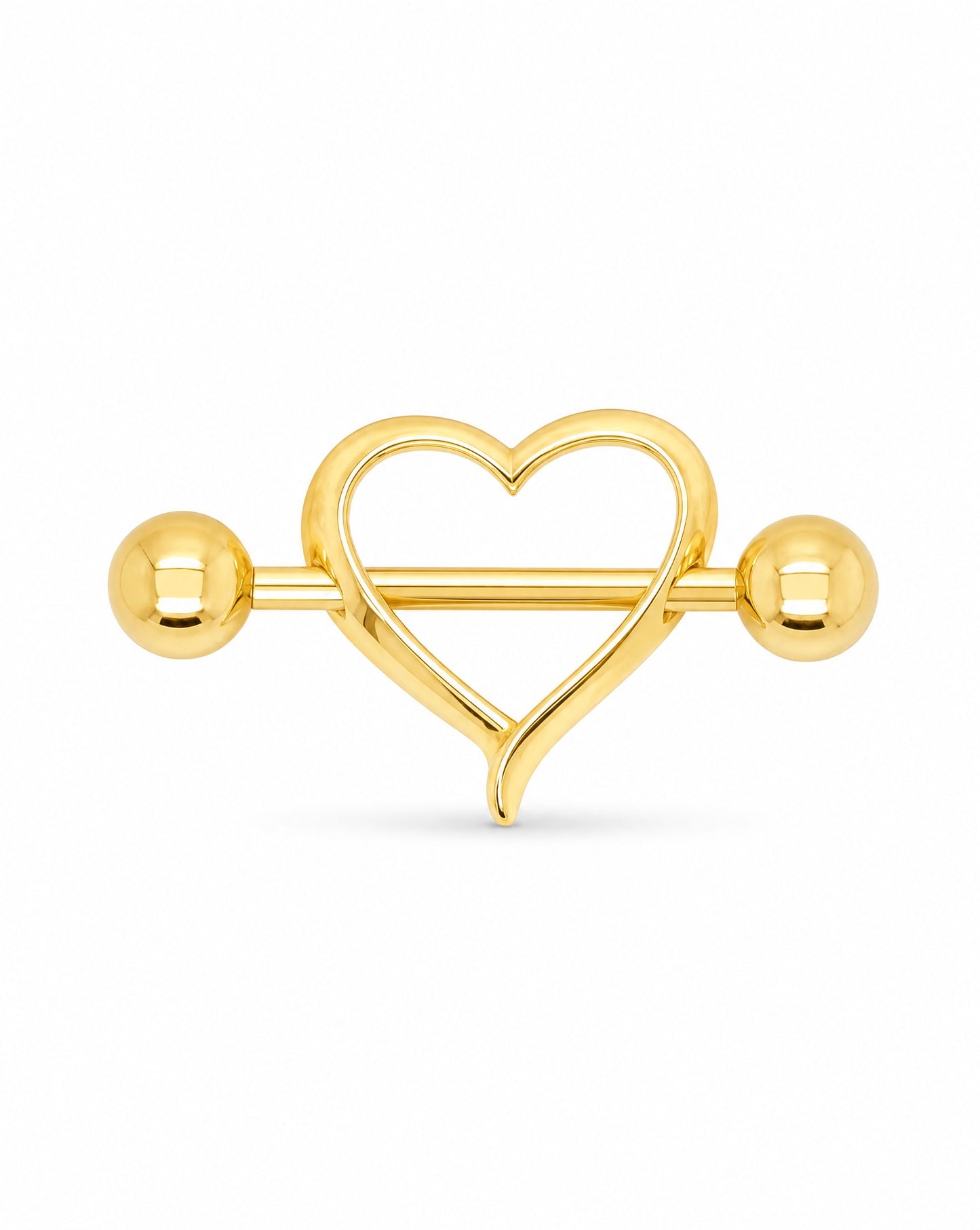 14K Yellow Gold Small Open Heart Barbell Nipple Piercing