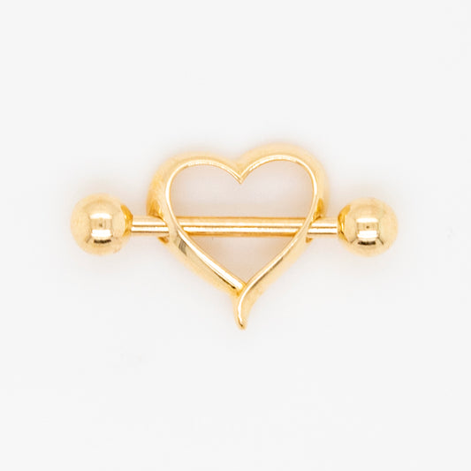 14K Yellow Gold Medium Open Heart Barbell Nipple Piercing