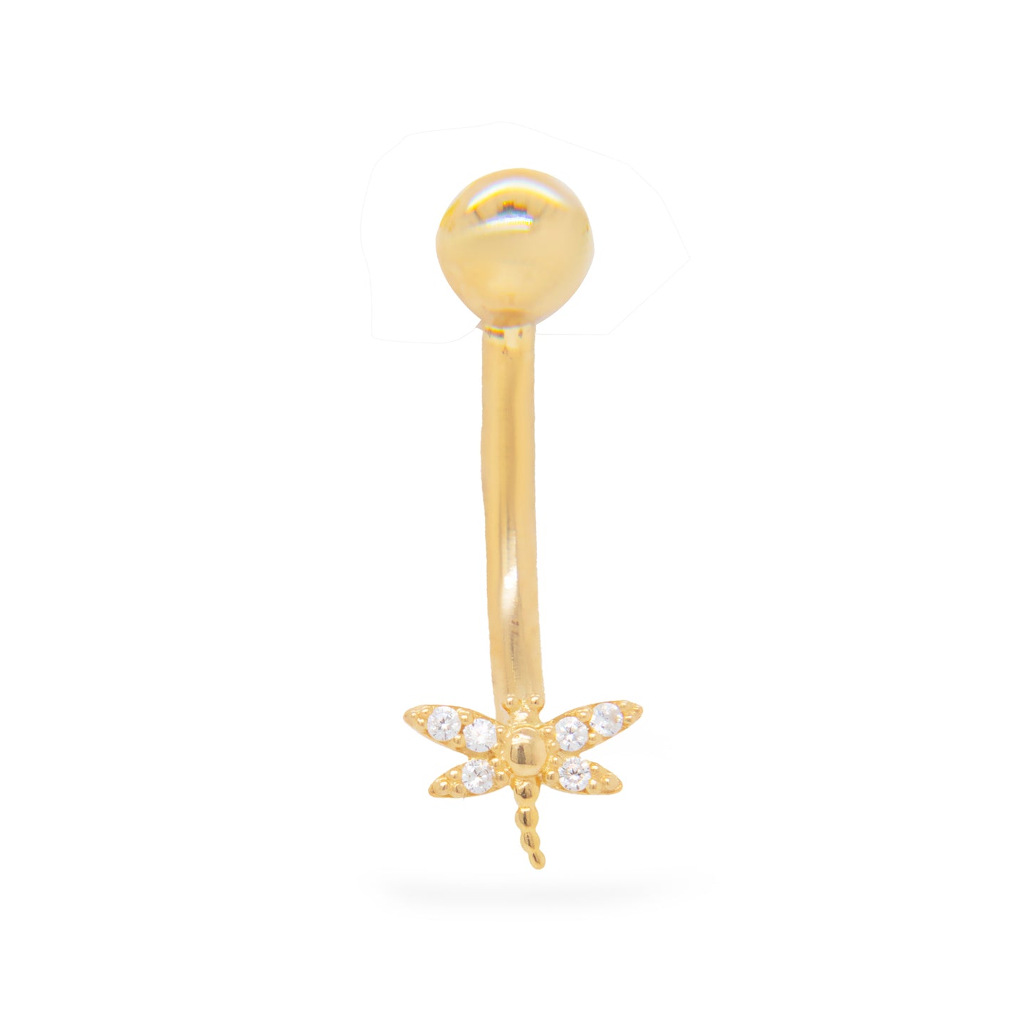 14K Yellow Gold White CZ Dragonfly Belly Ring