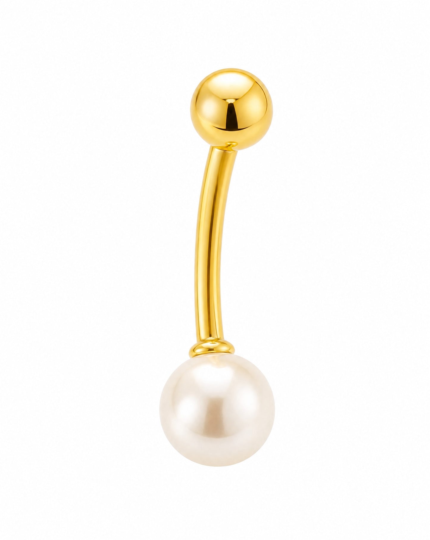 14K Yellow Gold Solitaire Pearl Belly Ring