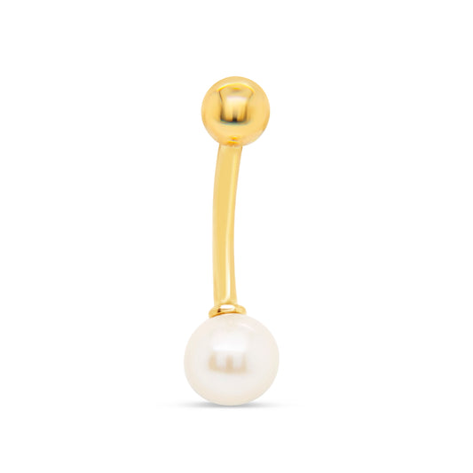 14K Yellow Gold Solitaire Pearl Belly Ring