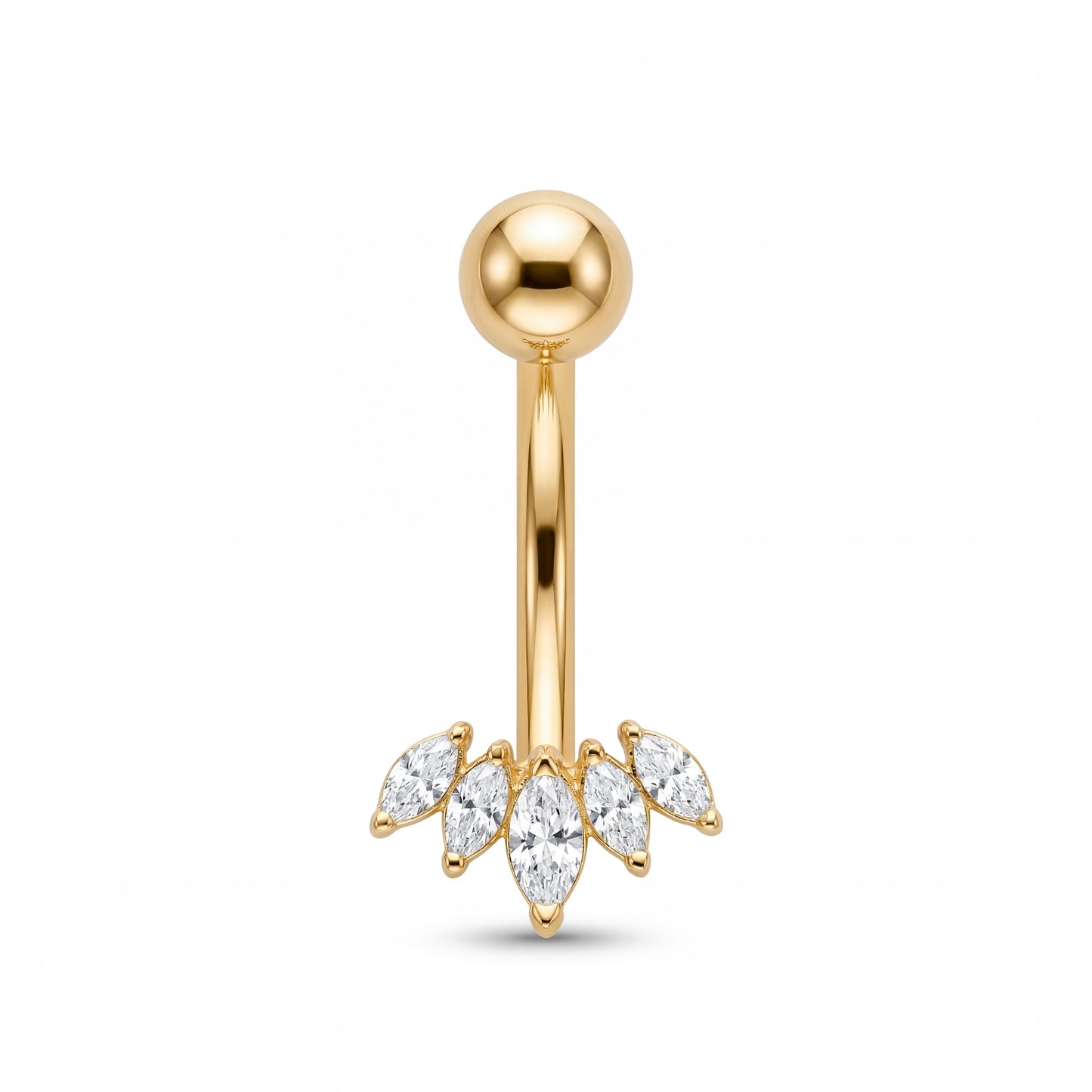 14K Yellow Gold 5 Marquise CZ Belly Ring