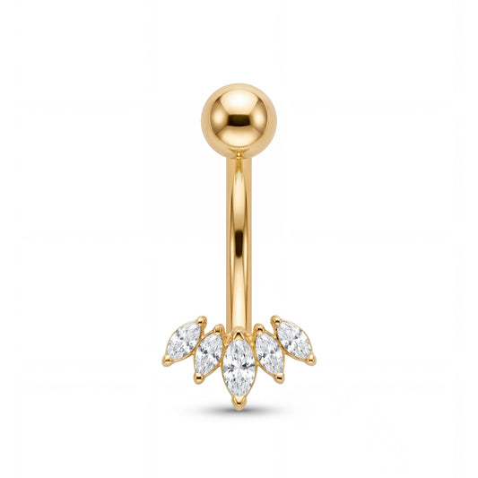 14K Yellow Gold 5 Marquise CZ Belly Ring