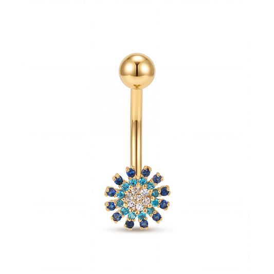14K Yellow Gold Colorful CZ Flower Belly Ring