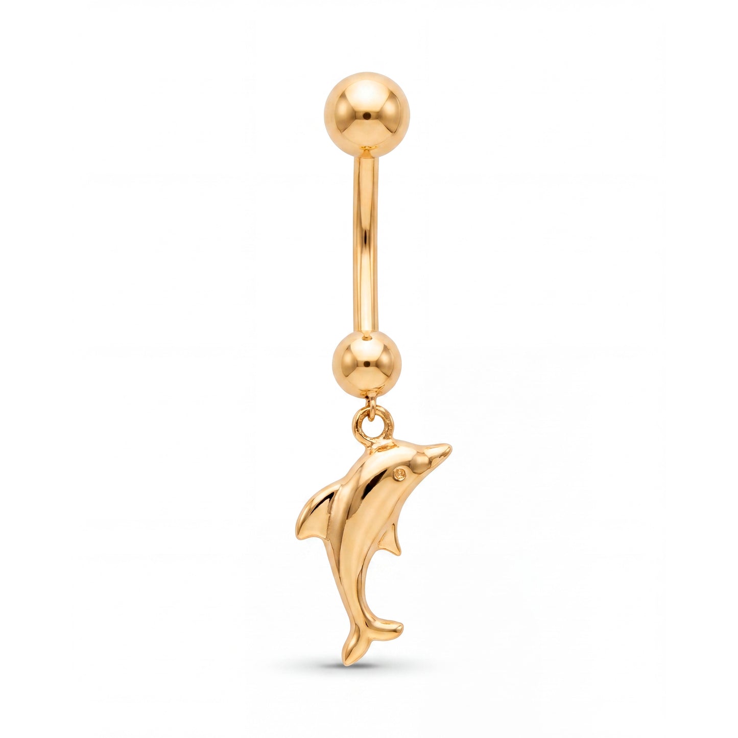 14K Yellow Gold Solid Gold Dolphin Dangle Belly Ring