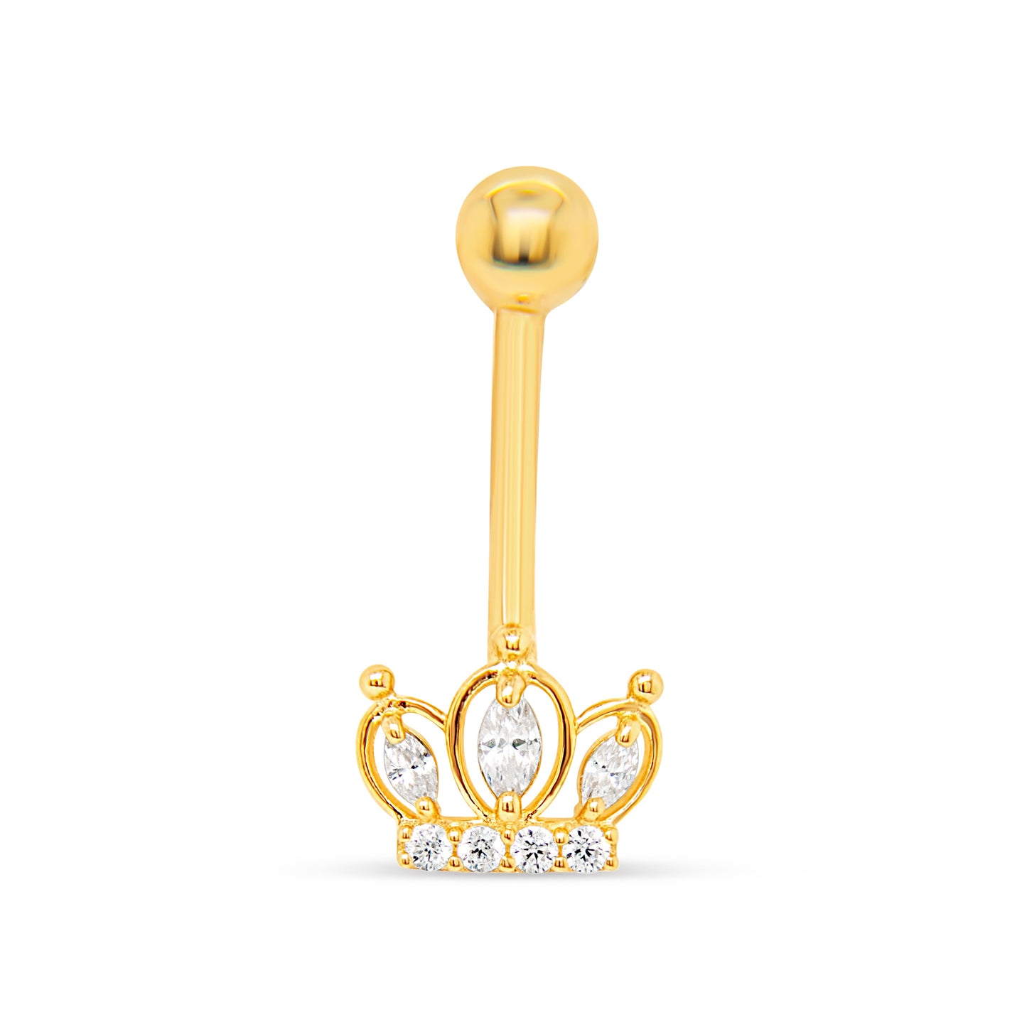 14K Yellow Gold White CZ Crown Belly Ring