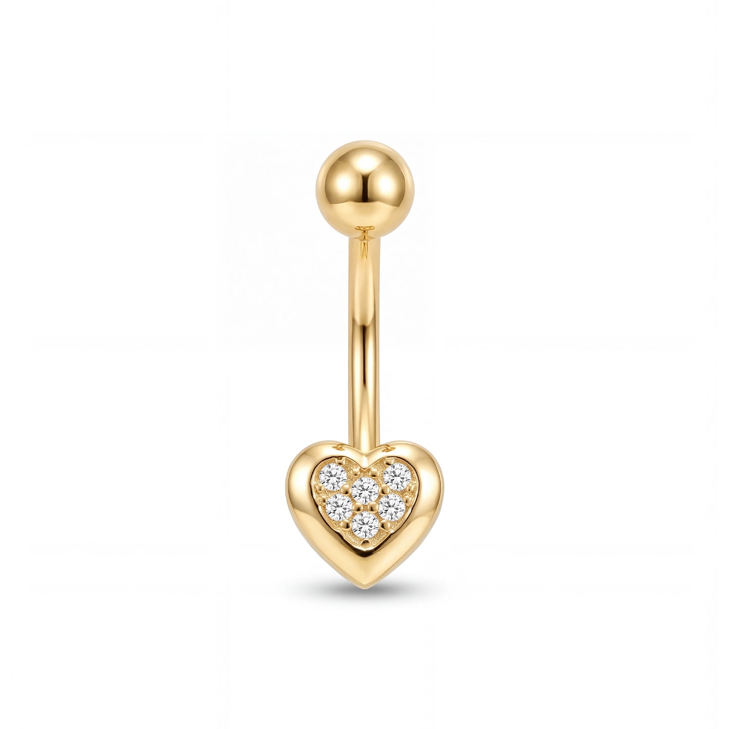 14K Yellow Gold CZ Heart Belly Ring