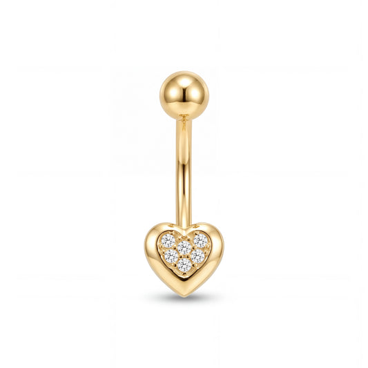 14K Yellow Gold CZ Heart Belly Ring