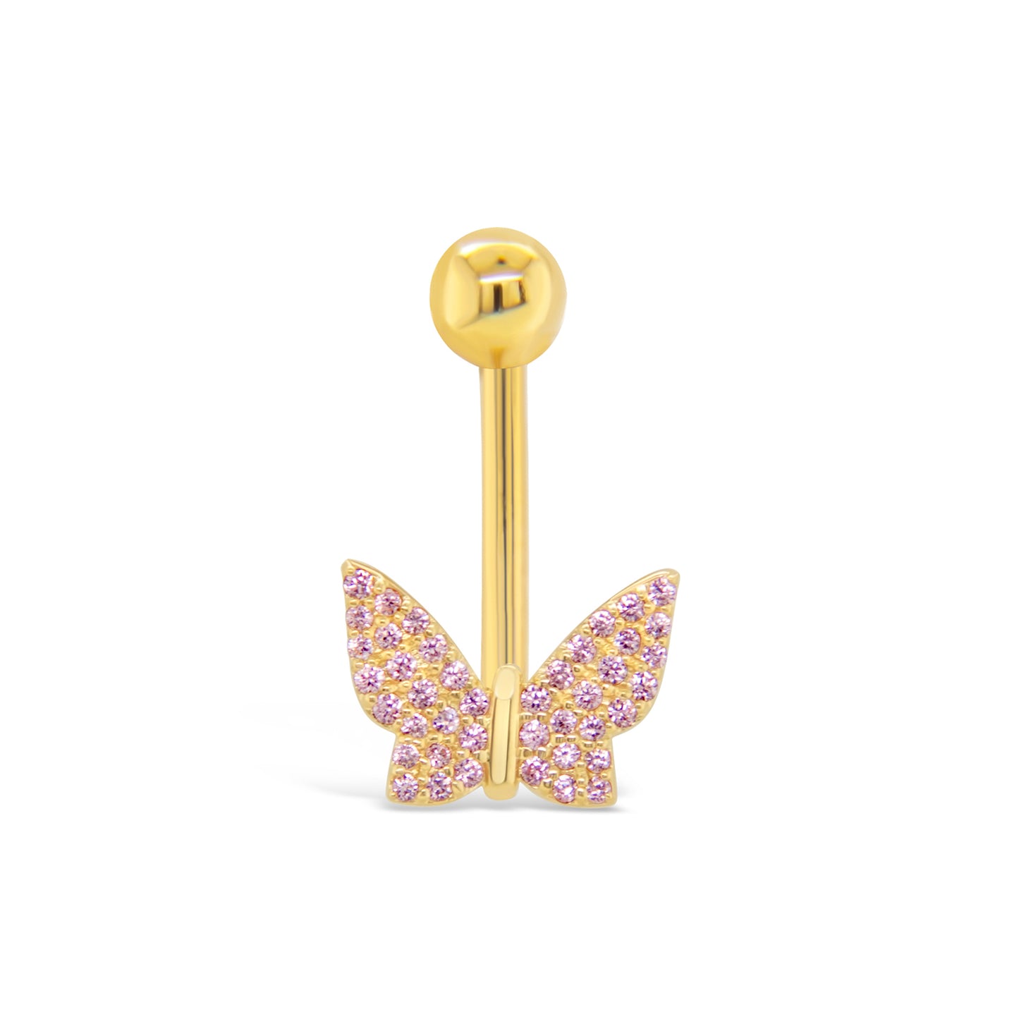 14K Yellow Gold Pink CZ Butterfly Belly Ring