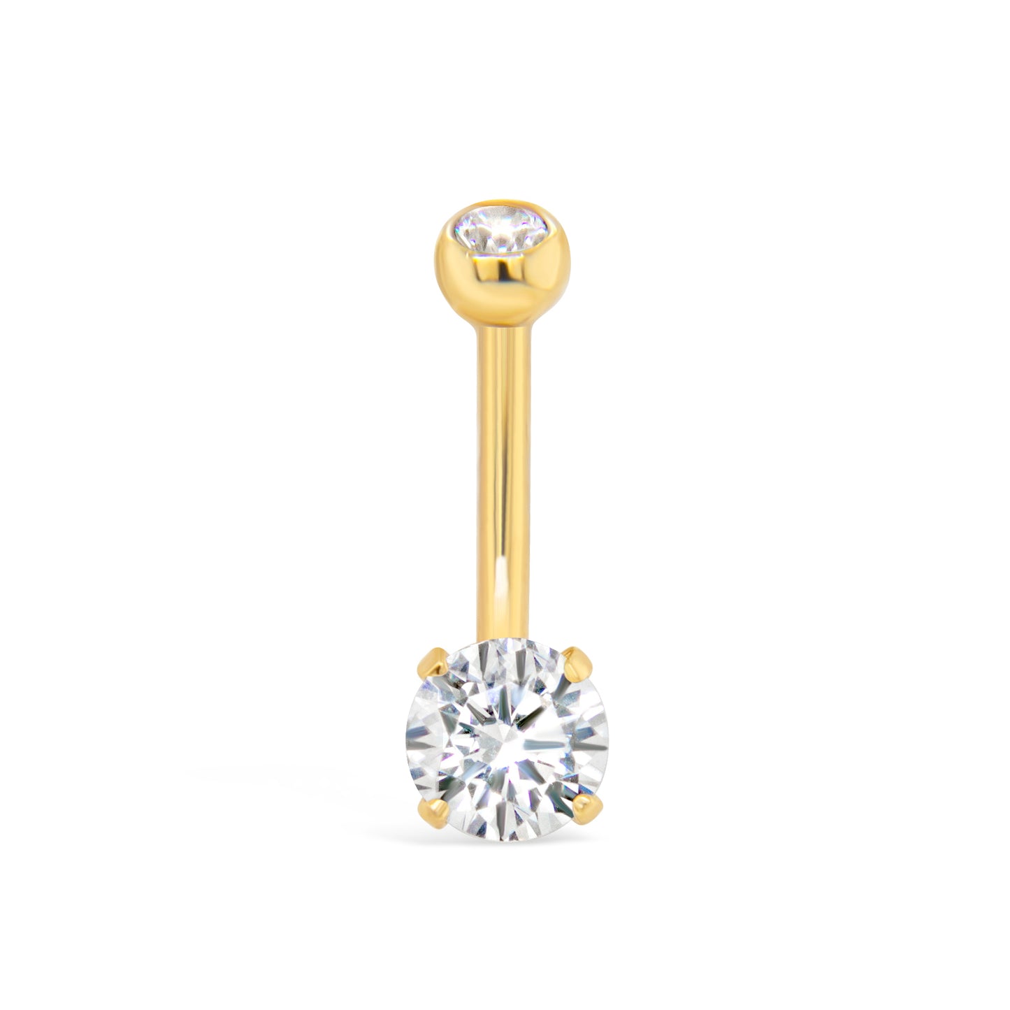 14K Yellow Gold 6MM Classic CZ Belly Ring