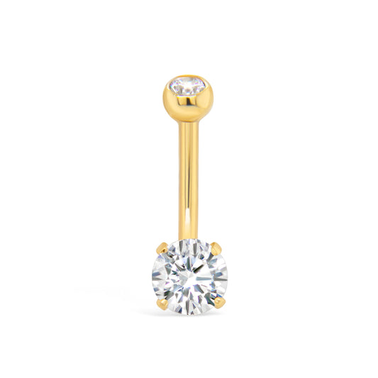 14K Yellow Gold 6MM Classic CZ Belly Ring