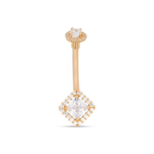 14K Yellow Gold Double Halo CZ Belly Ring