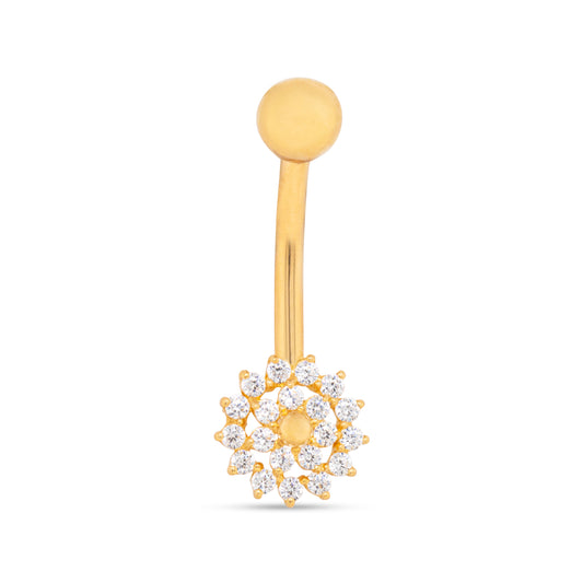 14K Yellow Gold Floral Double Halo White CZ Belly Ring
