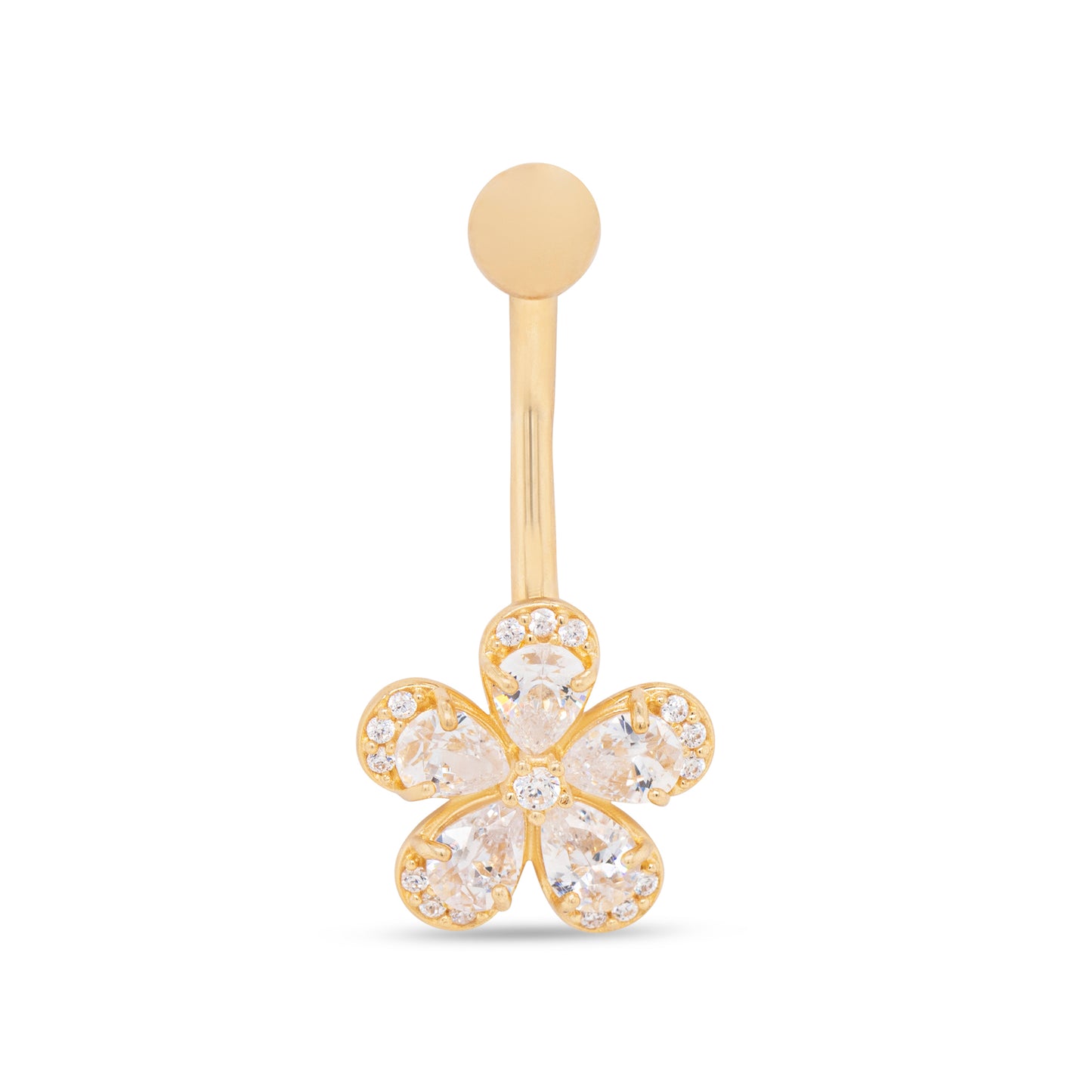 14K Yellow Gold White CZ Butterfly Belly Ring