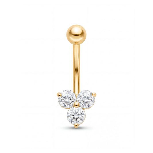 14K Yellow Gold CZ Round Trio Cluster Belly Ring