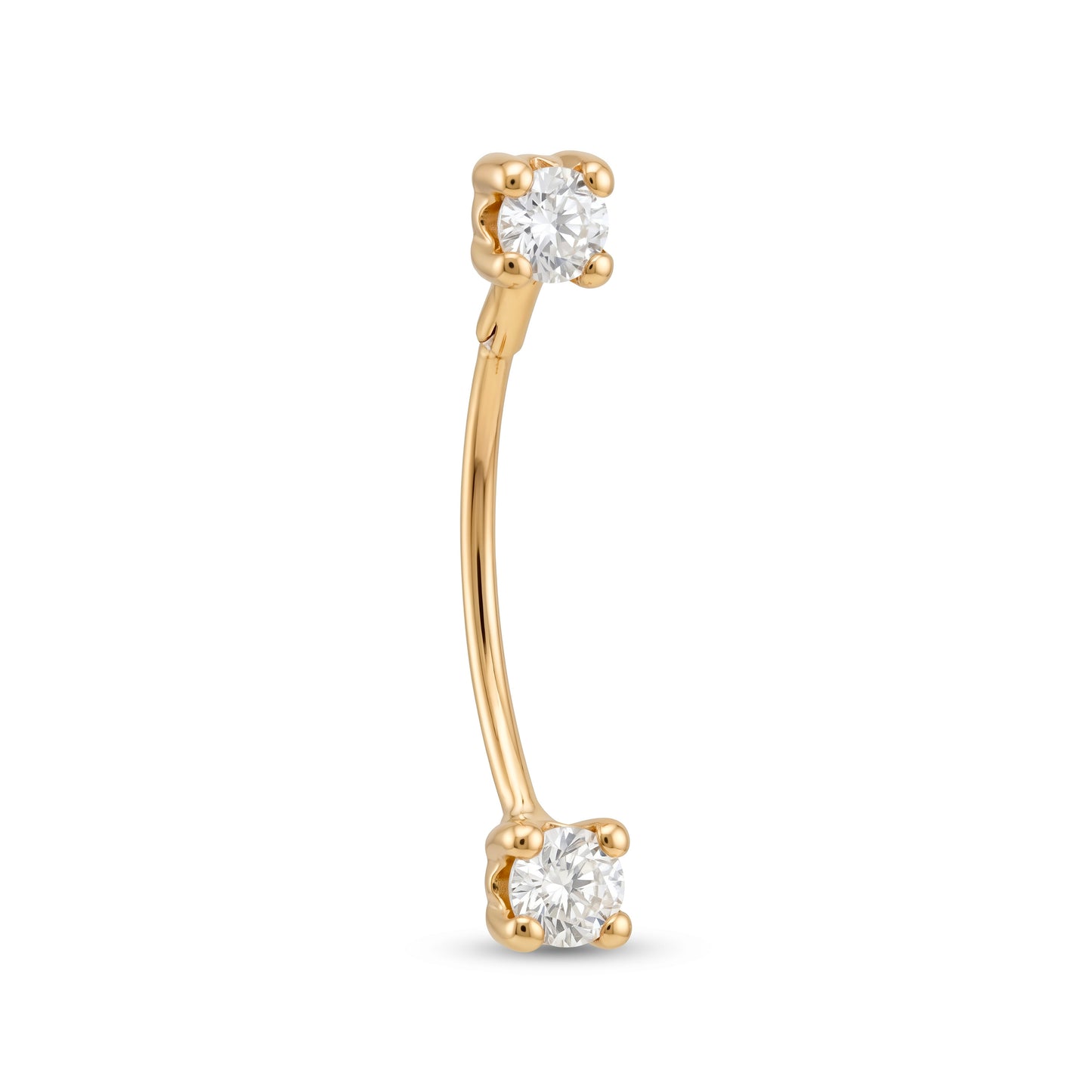 14K Yellow Gold Double Round CZ Belly Ring
