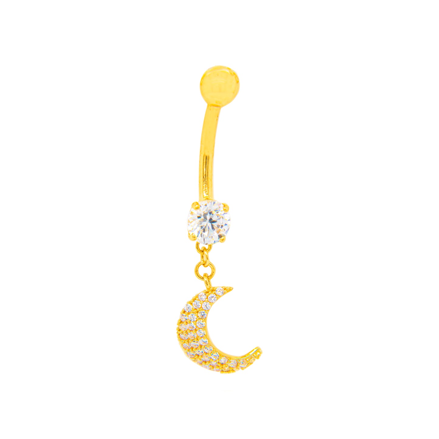 14K Yellow Gold White CZ Solitaire Drop Filigree Hamsa Belly Ring