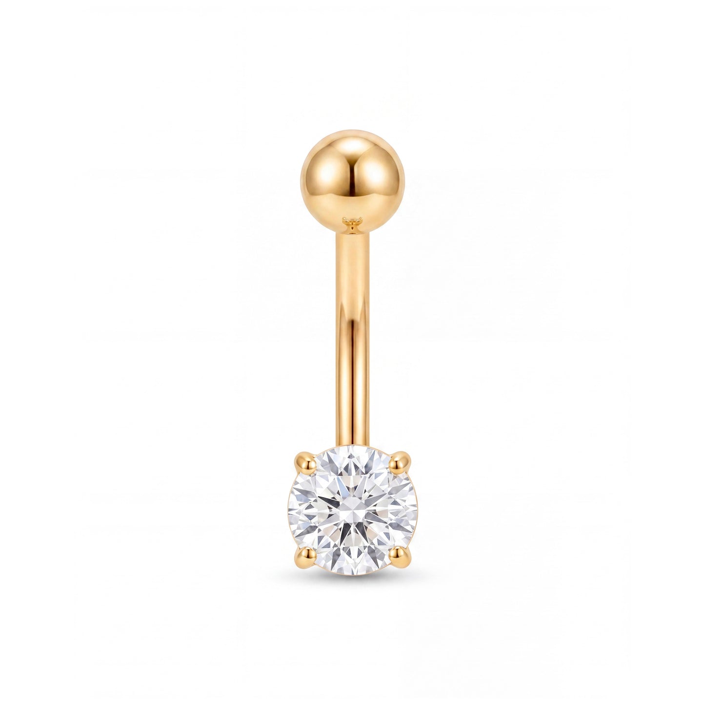 14K Yellow Gold Classic CZ Belly Ring