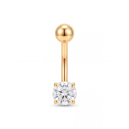 14K Yellow Gold Classic CZ Belly Ring