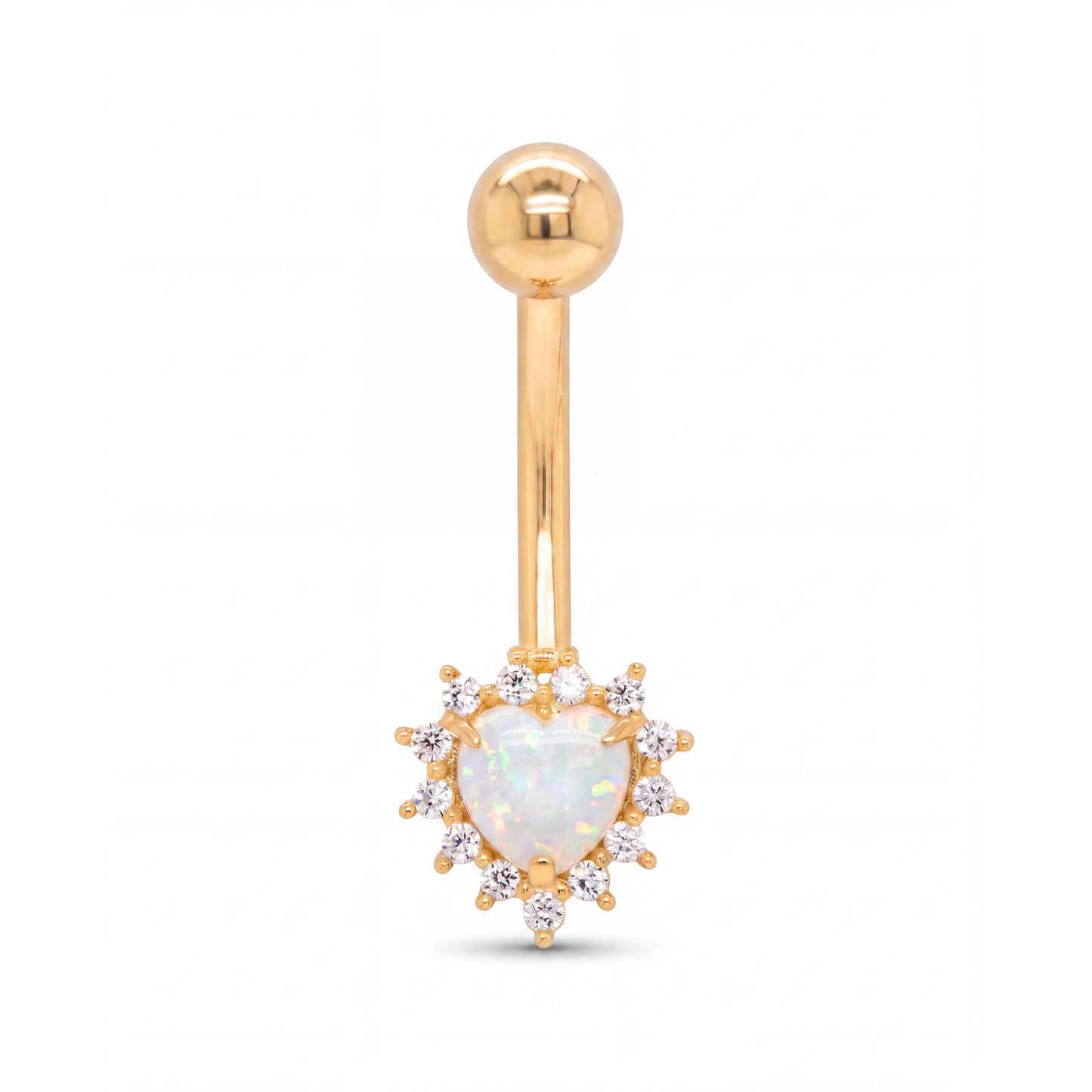 14K Yellow Gold Heart & White CZ Halo Belly Ring