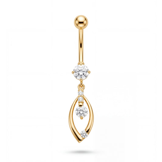 14K Yellow Gold CZ Open Teardrop Dangle Belly Ring