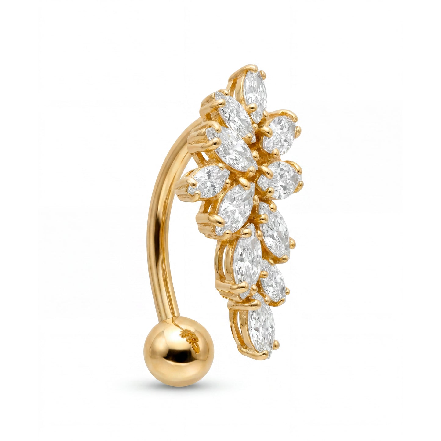 14K Yellow Gold CZ Multi Cluster Belly Ring