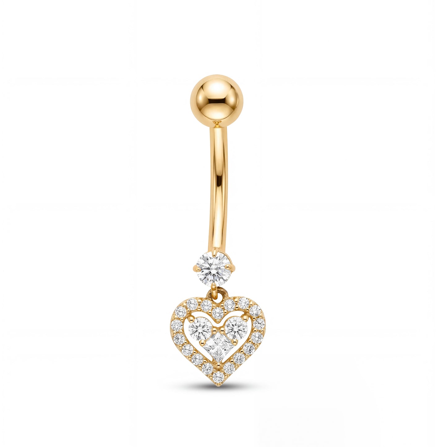 14K Yellow Gold Double Heart Dangle Belly Ring