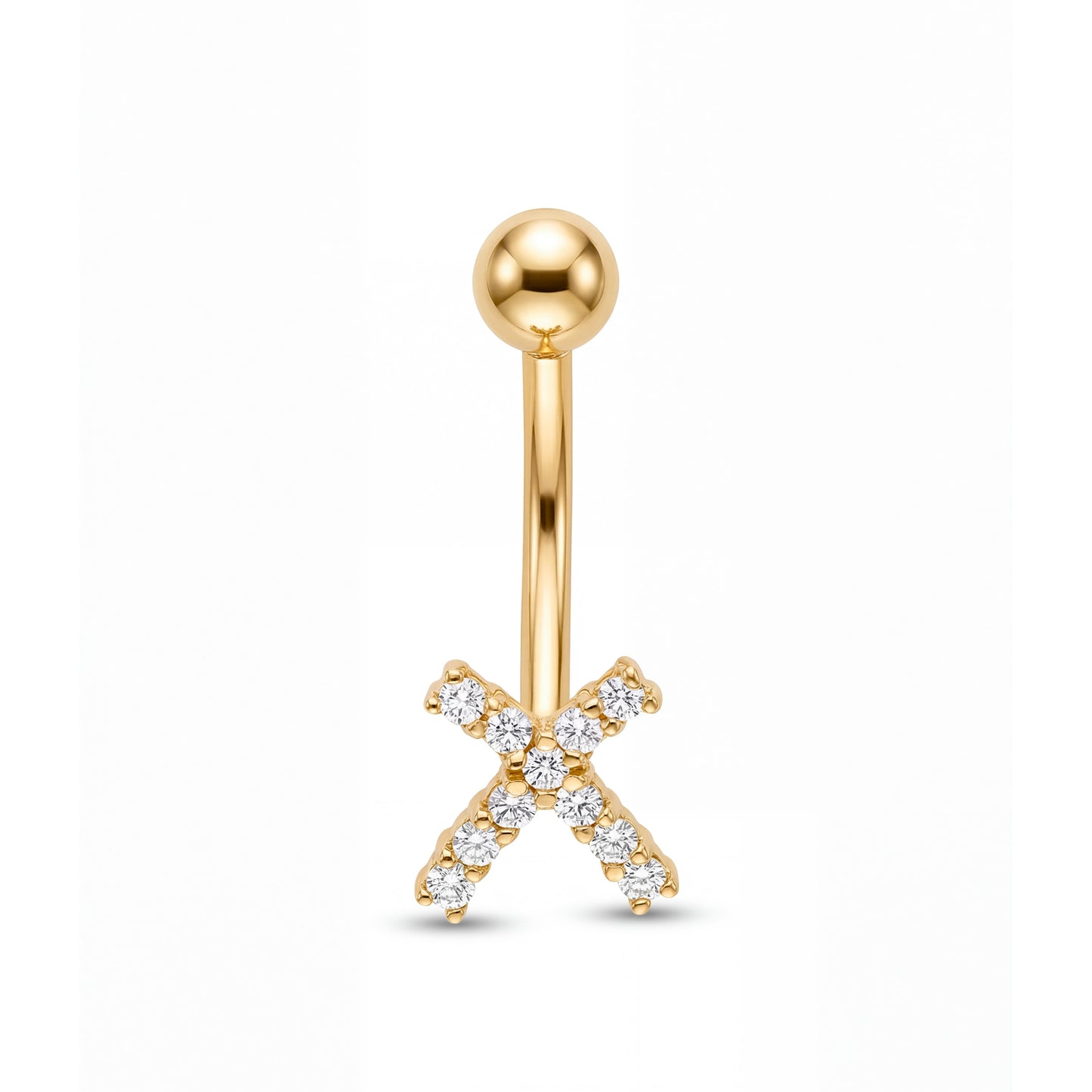 14K Yellow Gold MP CZ "X" Style Belly Ring