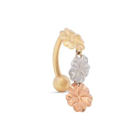 14K Tri-Color Gold Flower Charm Belly Ring